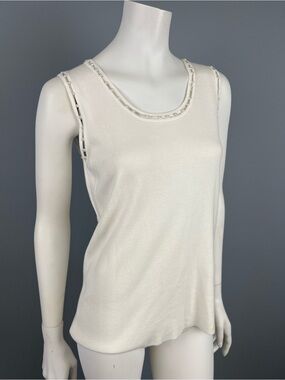 Laura Petites Pearl-Trim Sleeveless Cream Tank Top